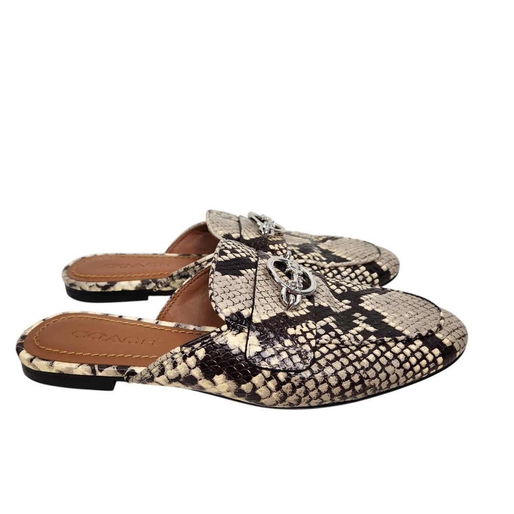 COACH Scotty Python Shoes Womens 6 Beige Snake Leather Loafer Mules Slip On